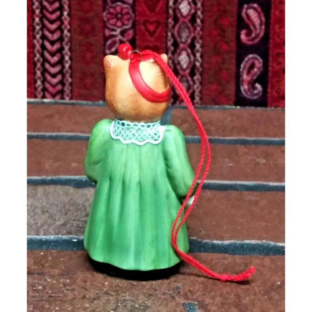Vintage Schmid Gordon Fraser Christmas Ornament 1985 Cat in green dress HTF Rare
